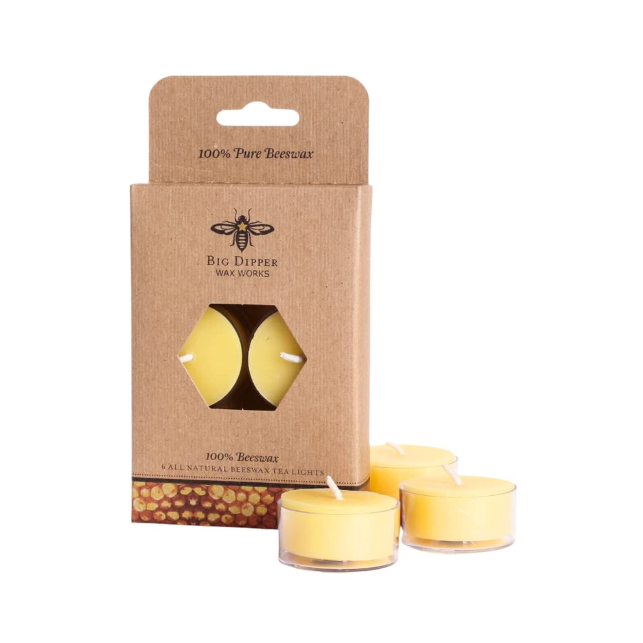 Big Dipper Wax Works 100% Pure Beeswax Tealight Candles – 6 Pack, Natural Unscented Tea Lights, Clean-Burning, Hand-Dipped, Lead-Free Cotton Wicks, Long-Lasting, Eco-Friendly