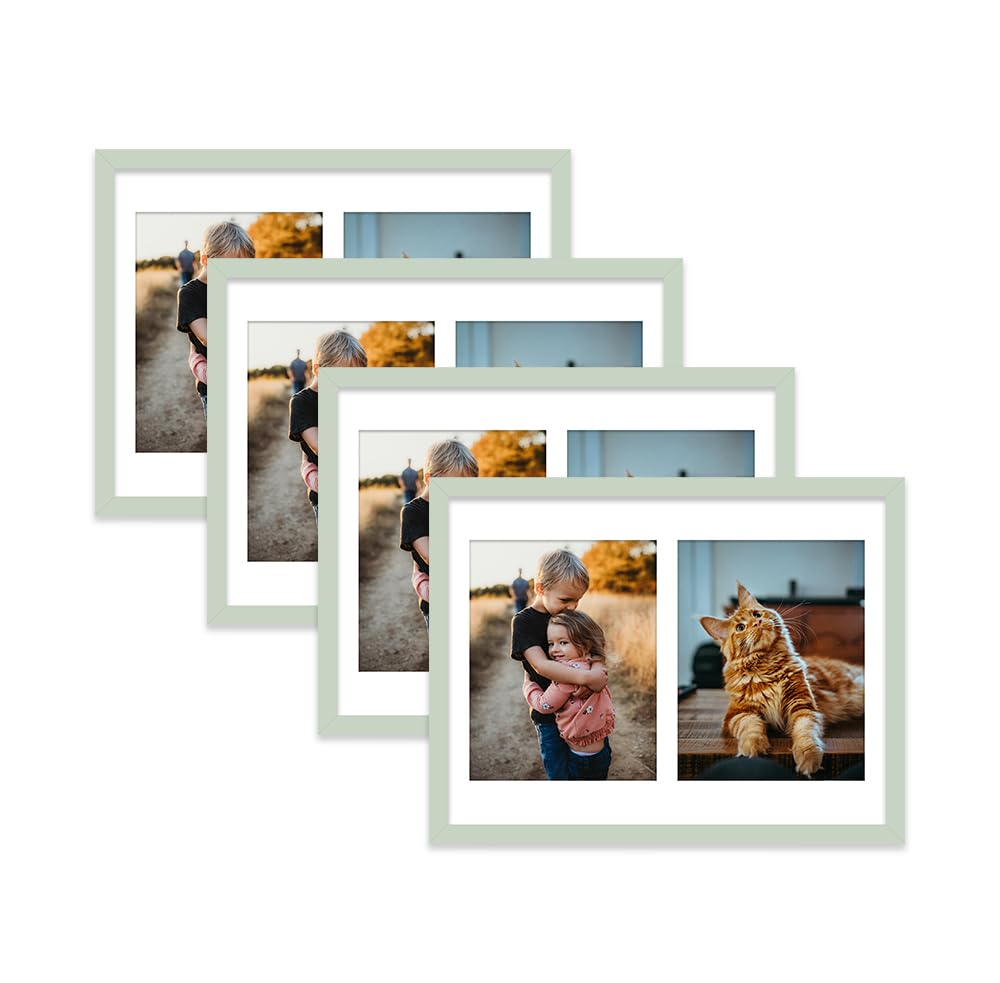 Mint Green Multi Photo Frame - Holds 2 x 9x7 Pictures, Family Collage Picture Frame for Wall Display, 16x12 Frame size, Set of 4