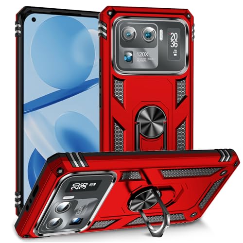 BestST Cover per Xiaomi Mi 11 Ultra + Vetro Temperato, Heavy Duty Custodia Antiurto Grado Militare 2 in 1 Hybrid Armor Hard Custodie Ring Supporto Case,Rosso