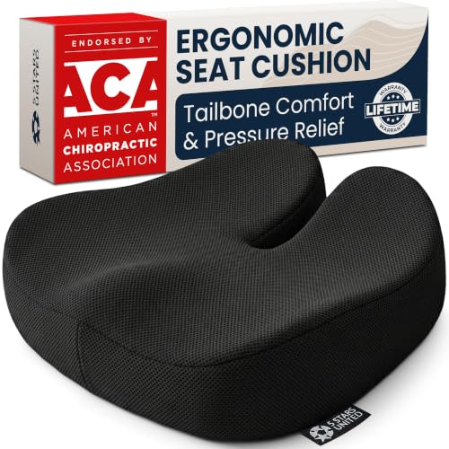Image of 5 STARS UNITED Seat Cushion - Memory Foam Chair Cushion for Tailbone Pain Relief - Ergonomic Support for Coccyx, Sciatica & Butt - Office, Desk & Gaming Chair, Car Seat, Wheelchair, Black Mesh
