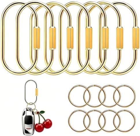 8 Pcs Gold Carabiner Keychain, Solid Brass Key Ring with Screw Lock, Heavy Duty Bag Charm Clip for Keys Purse Backpack, Secure Screw Lock Carabiner Key Organizer Set –Brass image 2
