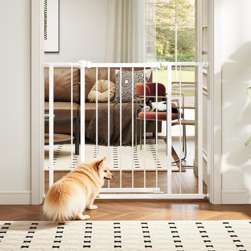 Image of BestPet 36 inchTall Dog Gate for Stairs & Doorways, Fits 28.5 inch-39.7 inch Wide Openings,Walk-Through Metal Pet Gate for Indoor Use,Adjustable Safety Gates for Pets,White