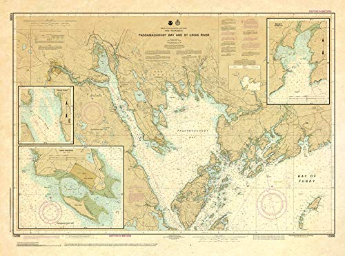 Paradise Cay Publications, Inc. Antiqued NOAA Chart 13398: Passamaquoddy Bay and St. Croix River; Beaver Harbor; Saint Andrews