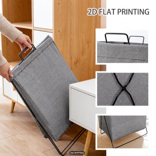Image of DecorTwist Foldable Laundry Basket with Metal Stand - Large Fabric Clothes Hamper with Handles (36 x 38 x 58 cm) | Freestanding Dirty Clothes Basket for Bedroom, Bathroom & Laundry Room, Grey