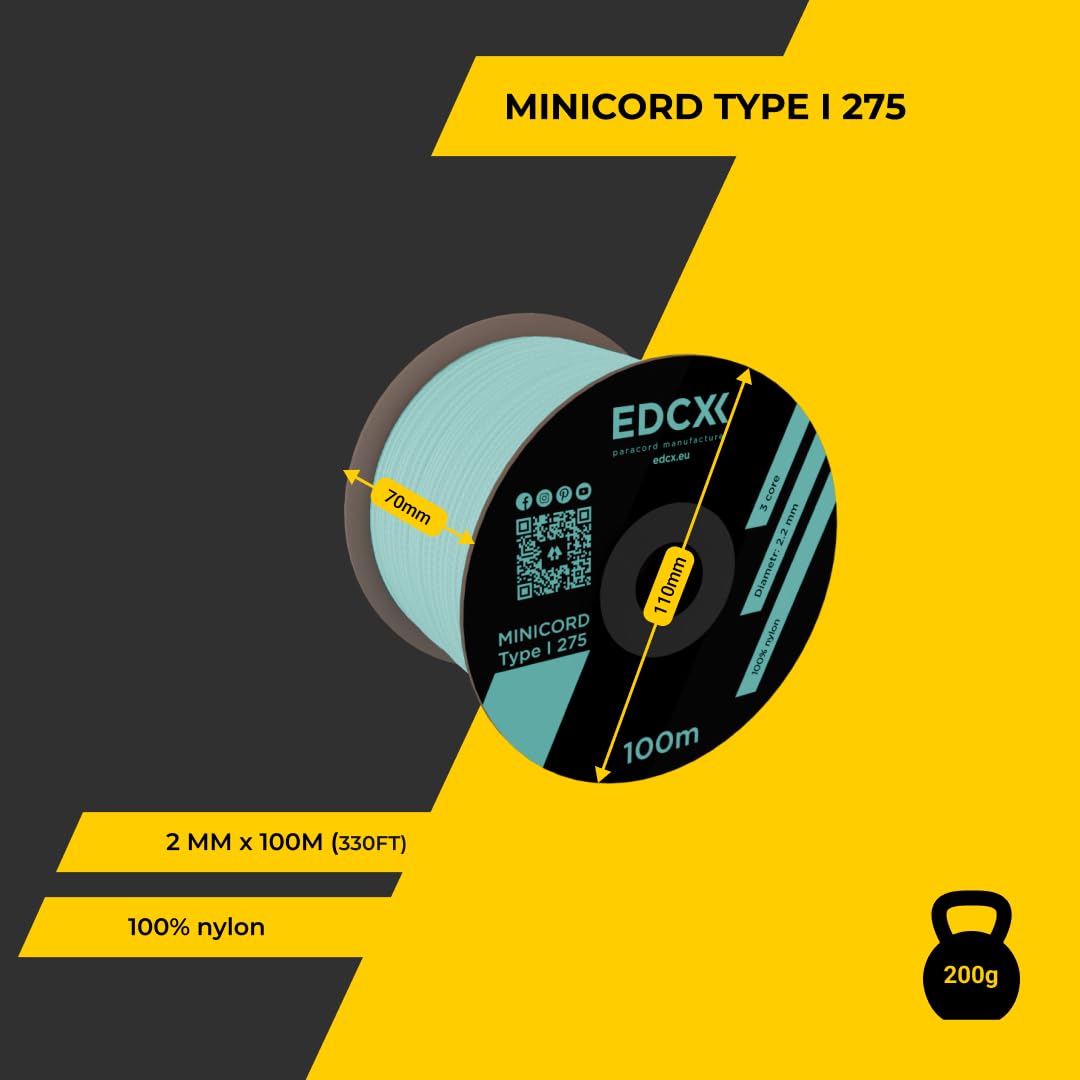 EdcX 2 mm Nylon Paracord 275 (15, 30, 50 and 100 m) 100% Nylon rope, 3-Strand cord, Nylon cord 2 mm in Many Colours (Skylight, 100 m) - Image 2