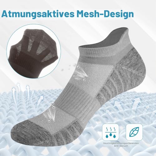 Foto von HIYATO 10 Paar Sneaker Socken Herren Damen, Atmungsaktive Sportsocken, Baumwolle Laufsocken Kurz (43-46, 10x Grau)