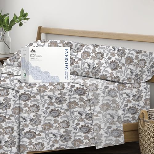 Image of Mayfair Linen Organic Cotton Sheets King Size, 16 inch Deep Pocket,Floral Ivory