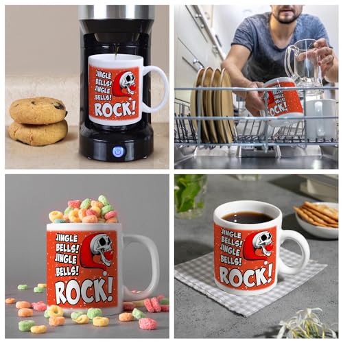 speecheese Jingle Bells Rock Weihnachten Kaffeebecher mit Totenkopf als Geschenkidee zu Weihnachten für echte Rock n' Roll Fans die selbst am Fest ihre Musik hören