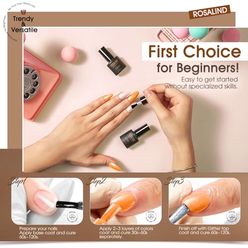 Image of ROSALIND 24pcs Gel Polish Set with 4 Bottles of Base and Glossy Matte Glitter Top Coat Yellow Purple Blue Gel Nail Polish Set Bright Colors Gel Nail Set for Women