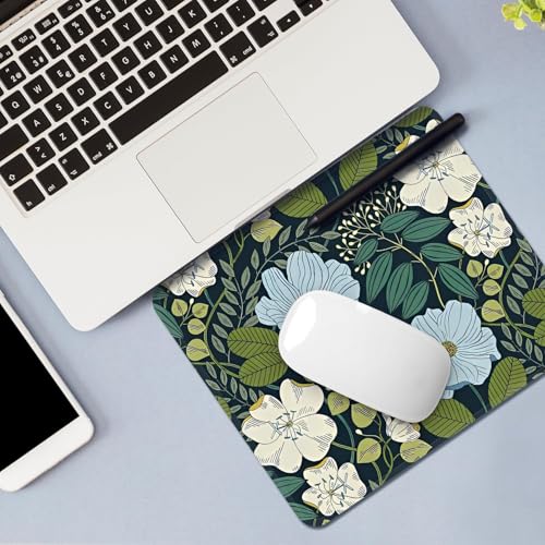 Image of FROGIGO Mouse Pad with Stitched Edges - Cute Floral Mousepad Set for Women, 9.25 x 7.75 inch Washable Desk Pad, Non-Slip Rubber Base, Office Home Laptop Accessories - Olive Floral-2 Pack