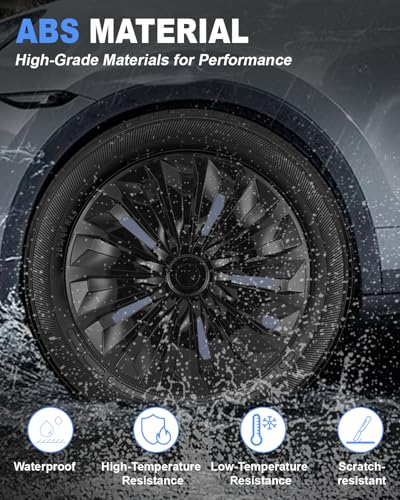 Image of ABX Hubcap Wheel Covers Hub Caps 15 Inch Set of 4 Black Universal Wheel Rim Cover R15 Stylish Car Decor Wheel Covers for Toyota Camry Nissan Mazda (TT Black, 15 inch)