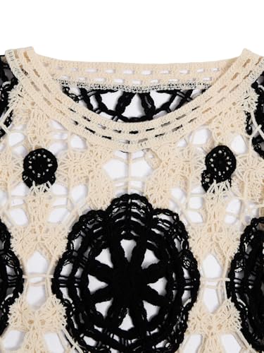 Verdusa Women's Hollow Out Colorblock Cropped Sweater Y2k Vacation Fringe Pullover Knit Tops4