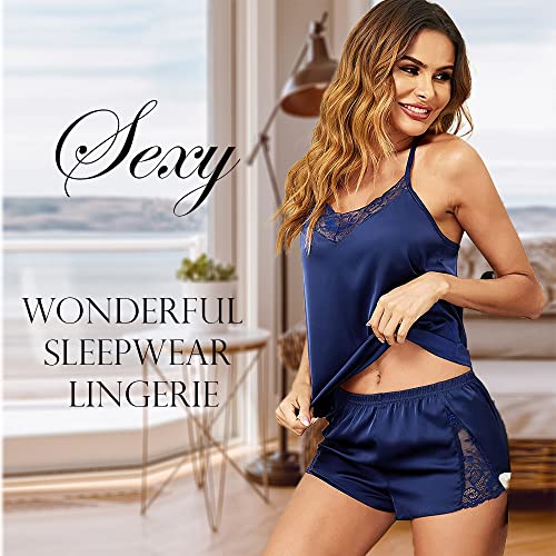 Image of BROIDEN Womens Sexy Lingerie Silk Pajamas Cami Shorts Set Lace Nightwear Sleepwear Babydoll