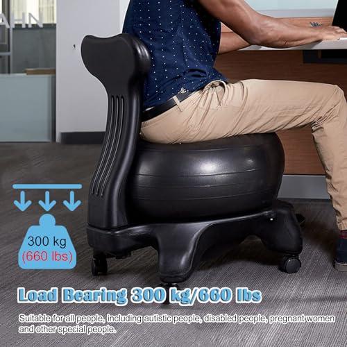Image of Active Sitting Exercise Ball Chair for Adults - Ergonomic Office Yoga Ball Chairs, Improve Back Pain and Balance, Lockable Wheels, Foot Pump - Buy Now on Amazon