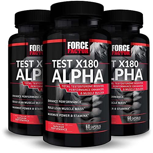 Test X180 Alpha Total Testosterone Booster for Men with Fenugreek Seed and Maca Root to Improve Blood Flow, Build Lean Muscle, Improve Male Athletic Performance, Force Factor, 180 Capsules (3-Pack)