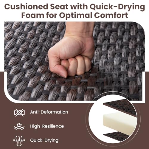 Image of Tangkula 3 Piece Patio Furniture Set, All Weather Resistant Wicker Swing Glider Set w /Tempered Glass Coffee Table, Rattan Seat w /Quick Dry Foam, Rocking Chair Set for Backyard, Poolside, Front Porch