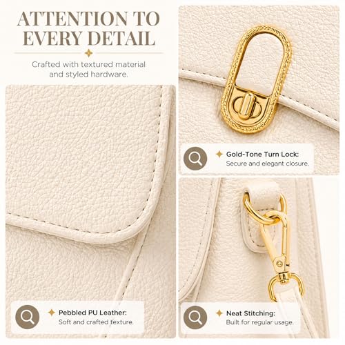 Image of Crossbody Bag for Women Shoulder Handbag PU Leather Satchel Purse with Top Handle Gold Turn Lock Adjustable Strap