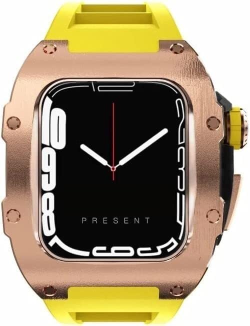 For Apple Watch Series 8 7 45mm Mod kit Metal Case With Fluororubber Band，For Iwatch 6 SE 5 4 44mm Retrofit Aluminum Cover Replacement Watch Bracelet