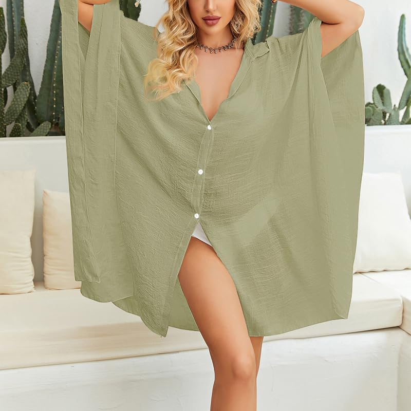 Chalier Womens Loose Bathing Suit Cover Ups, Beach Swimwear Button Down Shirt Dress - Image 2