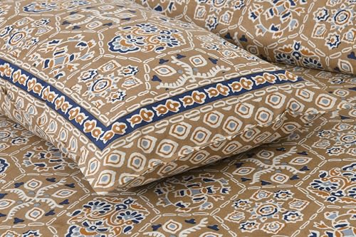 Image of King Size Cotton Bedsheet | 300 TC | 100% Cotton Flatsheet King Size with Two Pillow Covers | (254 * 274 cm, Jaipuri Block Print)