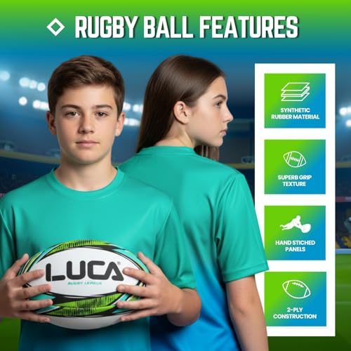 Image of LUCA Rugby Ball Sizes 3, 4 & 5 Hand Stitched Super Grip 3-Ply Construction
