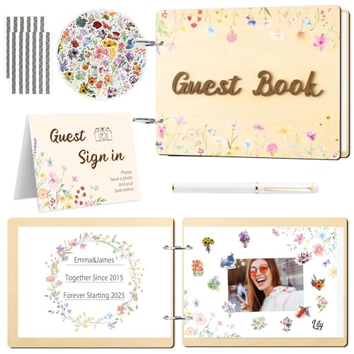 50% Off TICIAGA Wood Wedding Guest Book with 171Pcs Floral Kit