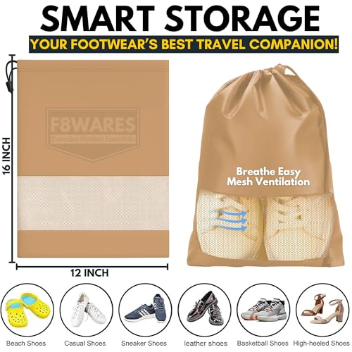 Image of F8WARES 6PK Premium Fabric Shoe Bag for Travel & Storage Travel Organizer for Women & Men Travel Accessories Shoes Bag for Travel - Shoe Bags Pouches Travel Shoe Cover (Khaki)