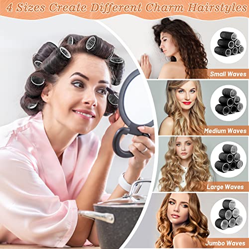 Cludoo Jumbo Hair Curler Rollers 24Pcs Heatless Hair Roller With 12Pcs Clips, 4 Sizes（Jumbo Large Medium Small）Self Grip Holding Hair Rollers For Long Medium Short Thick Fine Volume Thin Bangs Hair #TOP5