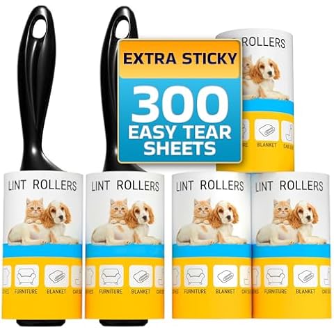 Lint Rollers for Pet Hair, Sticky, Remover for Couch, Clothes Furniture and Carpet. Dog Hair Remover Cat Hair, Animal Fur, Fuzz. 5 Large Lint Rollers Cover