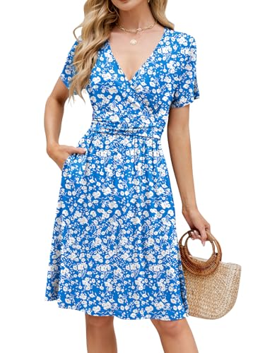 Image of Naggoo Womens Summer Dresses for Women 2026 Spring Floral Sundress Short Sleeve V Neck Wrap Dress with Pockets