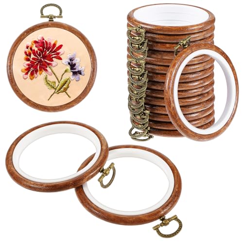 Image of cobee 15 Pcs 3 Inch Mini Embroidery Hoops, Imitated Wood Plastic Embroidery Frame for Display Circle Cross Stitch Hoop Ring Embroidery Hoops Set for Sewing Craft Hanging Ornaments