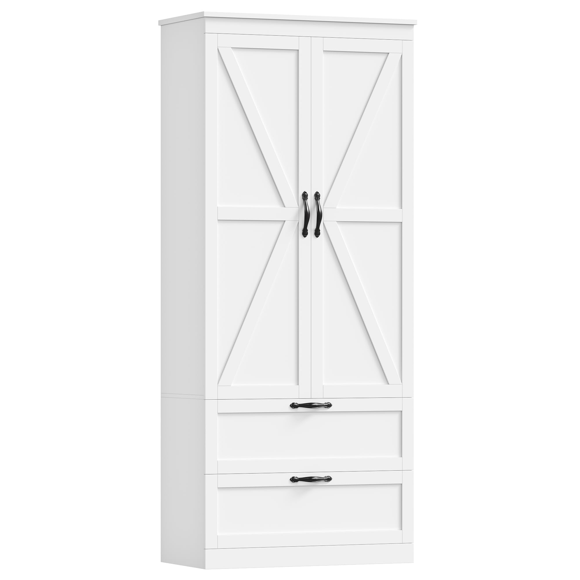 HOCSOK Küchenschrank, Küchenbuffet Buffetschrank, 2 Türen und 2 Schubladen | Vorratsschrank Küche mit Verstellbare Ablage, Hochschrank Mehrzweckschrank, Weiß