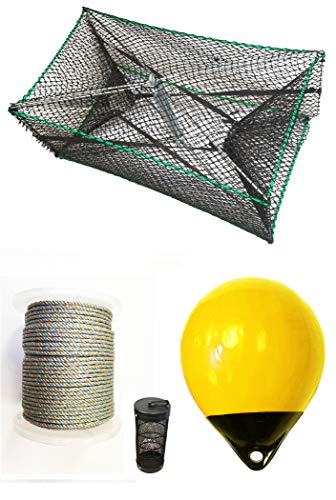 KUFA Sports Galvanized Steel Foldable Prawn Trap with 400' Rope, 15