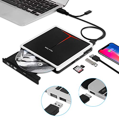 External DVD Drive USB 3.0/Type-C 5 in 1 Slim CD/DVD+/-RW Drive Burner CD Player for Laptop Mac Desktop PC MacBook Pro Air Windows - Thumbnail 2