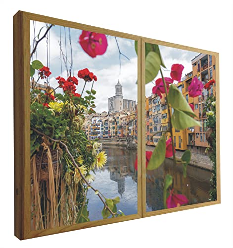 CCRETROILUMINADOS Dekorative Kunstfenster, beleuchtet, Blick auf den Riu Onyar, Girona, 70 x 90 cm