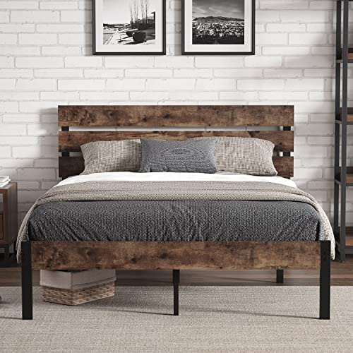 Txiyean Bed Frame With Wooden Headboard/Heavy Duty Metal Slats Support/No Box Spring Needed/Noise Free/Easy Assembly/Twin Xl/Queen/King, Queen #TOP2
