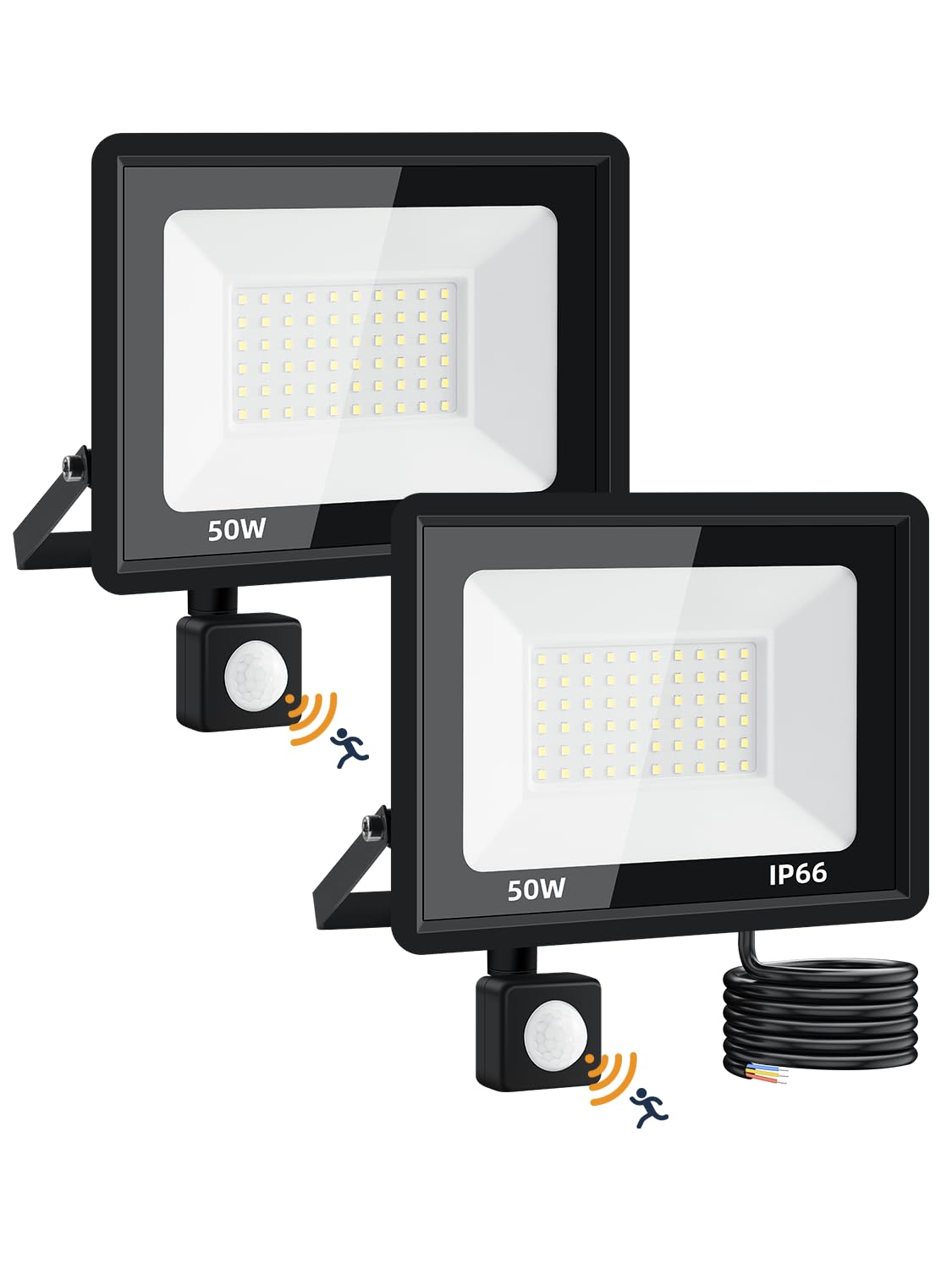 Faretto LED Da Esterno con Sensore di Movimento,50W 5000LM Faro LED Esterno,6500K Bianco freddo Faretti LED Esterno,IP66 Impermeabile Fari LED da Esterno per Giardino, Cortile, Patio, Garage