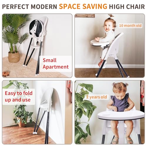 Image of High Chair Folding,One Click fold,Save Space, Detachable Double Tray, Infant Chair, Car Traveling, 3 in 1 Convertible, 3-Point Harness, Adjustable Footrest, Non-Slip Feet,White