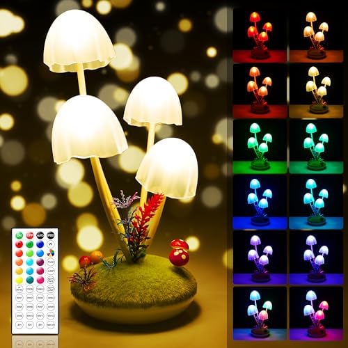 Edamon Mushroom Lamp 3 Color Lighting Mushroom Night Light Small