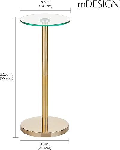 Miniatura 67 de mDesign Mesa de noche lateral o extremo superior de cristal, pequeña y moderna mesita de noche de metal con acento redondo para sala de estar,