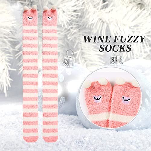 Image of Benefeet Sox Girls Cute Animal Fuzzy Knee High Socks Womens Funny Striped Cozy Winter Warm FluffyThigh High Socks Leg Warmers