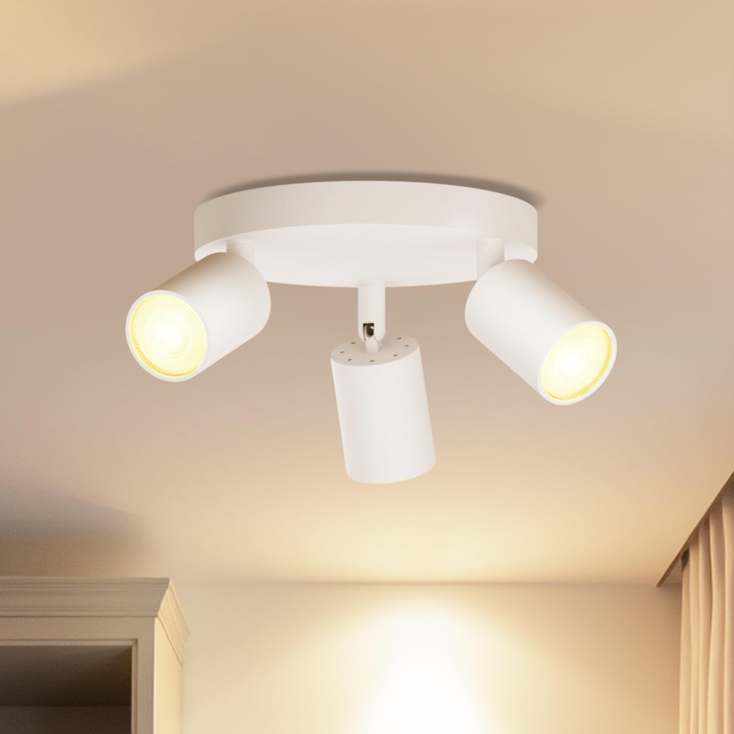 LVWIT GU10 Circular Ceiling Light,Kitchen Lights Ceiling,White Light Fittings Ceilings,3 Way Ceiling Spotlight Fitting,GU10 Base Spot Lights for Kitchen Lounge Bedroom Dining Room(Bulb Not Included)