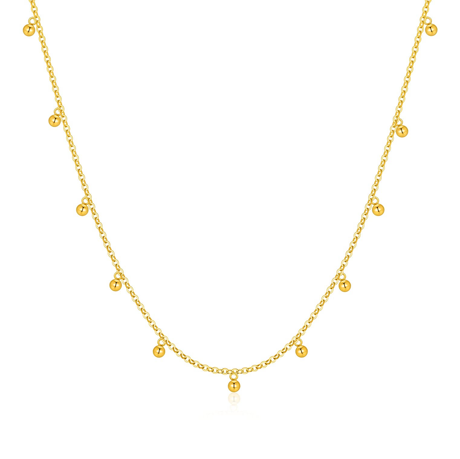 SISGEM14k Gold Chain with 18k Gold Dangling Beads Necklace for Women, Tiny Ball Choker Necklace, Jewelry Gift for Her, 14-19 Inch
