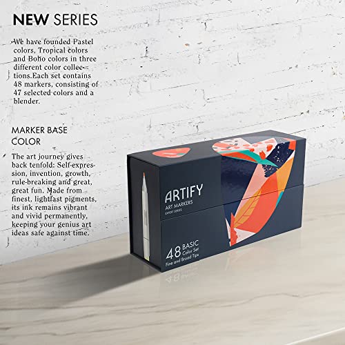 Artify 48 Basic Colors Art Markers, Fine & Broad Dual Tips Professional Artist Markers In Case, Drawing Marker Set #TOP5