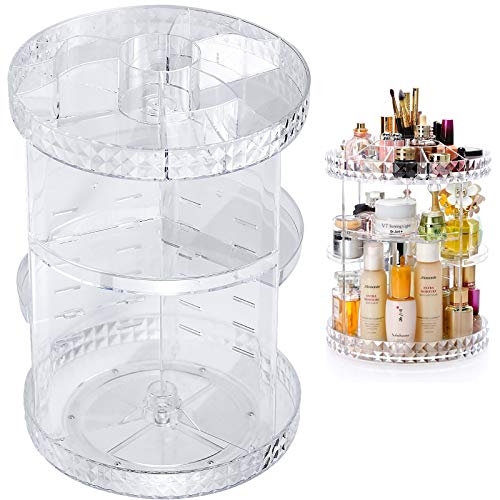 Organizador de Maquillaje de Rotación 360°Ajustable Compartimento de Almacenamiento de Cosméticos con Múltiples Funciones con Gran Capacidad para Lápices Labiales, Pinceles de Maquillaje, Perfumes