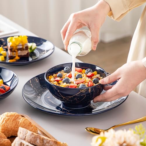 LOVECASA Tafelservice porzellan, Serie Daphne, SWEET 24-teiliges Kombiservice Set, Ess Geschirrset mit Goldspritzer Design, Speiseteller, Dessertteller, Müslischalen und Suppenteller für 6 Personen