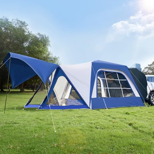 SUV Tent for Camping with Vestibule and Canopy, Waterproof 6-8 Person Automatic Car Truck Camping Tent with Rainfly, Navy Blue
