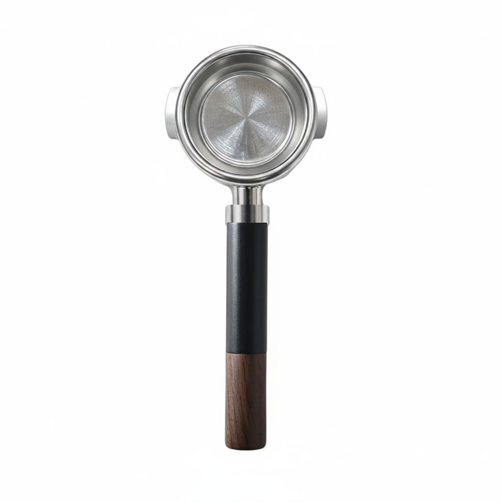 Qianly Portafiltro sin Fondo y con Fondo 2 en 1 Accesorio Coffee Specialist Flujo Uniforme para Cafetera Espresso, Marrón, Nogal De Aluminio Empalmado