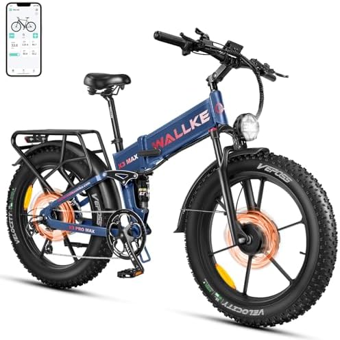 W Wallke AWD Dual Motor Foldable Electric Bike for Adults, 48V 44Ah/22Ah Dual Battery Long Range 170 Mile, 26x4 Fat Tire 35MPH Fast Ebike, Full Suspension Mountain Offroad Bicycle, SHM 7 Speed,UL2849