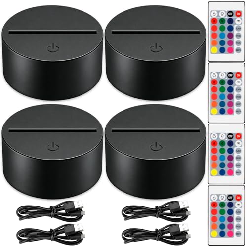 Paquete de 4 luces LED 3D para lámpara de noche con mando a distancia y cable USB ajustable 16 colores, soporte de exhibición para acrílico y plexiglás, tienda, restaurante